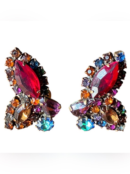 Weiss Jewelry - Albert Weiss Red and Multicolor Crystal Butterfly Earrings